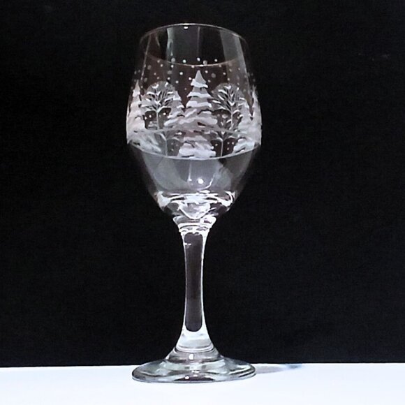 Vintage Libbey Arbys Wine Glass Set of 3 Goblet Christmas Winter Snow Pine Tree - Picture 2 of 5